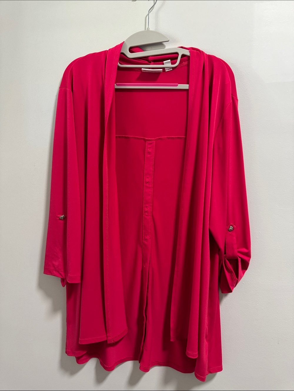 Susan Graver Fuchsia Pink Open-Front Draped Cardigan